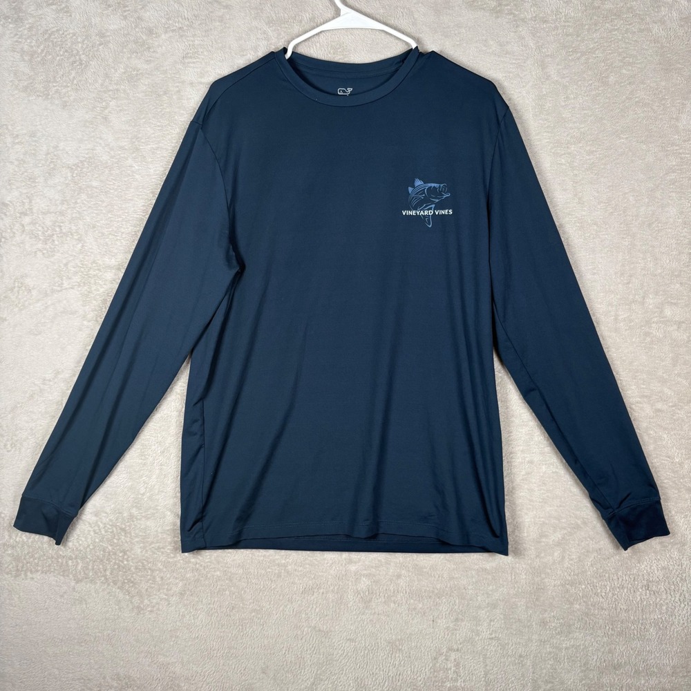 Vineyard Vines Performance Shirt Mens Small Navy Blue Fishing Striped Bass